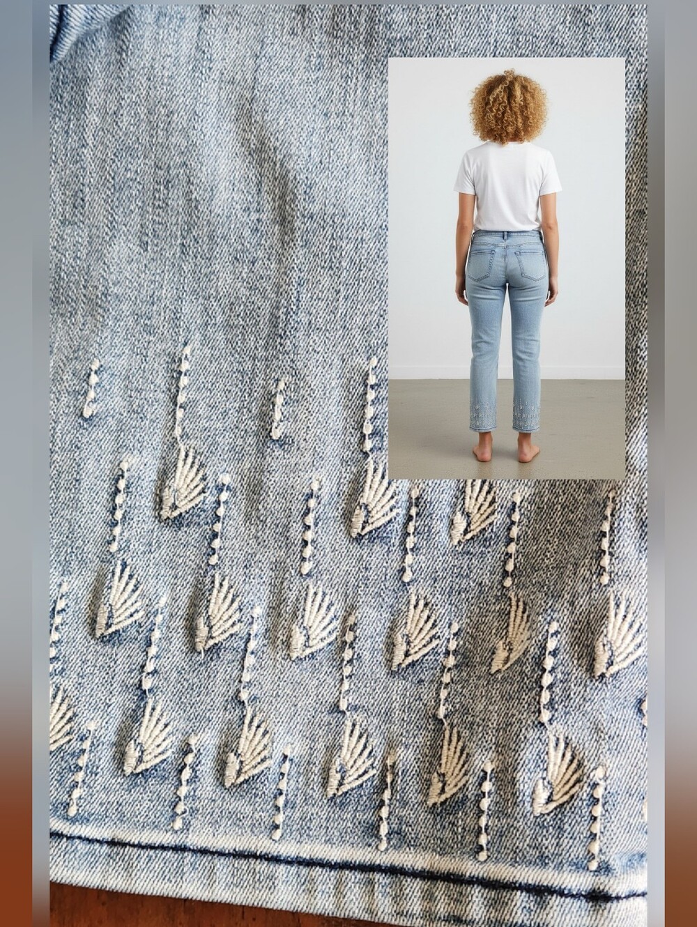 NYDJ Light Blue Crop 'Sheri Ankle' Jeans with White Embroidery 8
